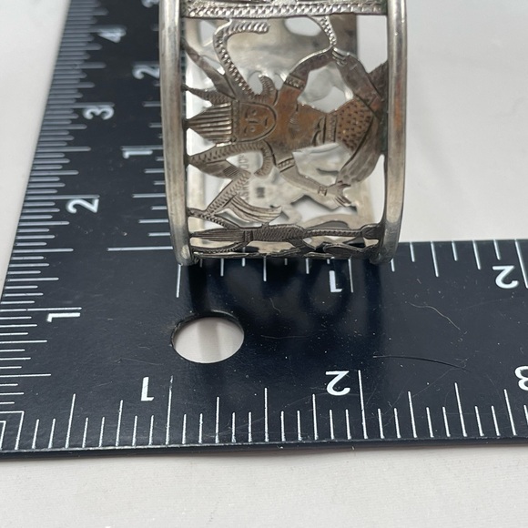 Vintage El Salvador 900 Sterling Silver Cuff Bracelet Cutout Dancer Motif - Picture 6 of 8